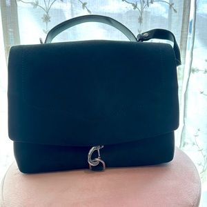 Rebecca Minkoff forest green suede and leather crossbody bag.